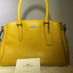 Coach Crossgrain Leather Mini Sage Carryall Bag Mustard Yellow F28977